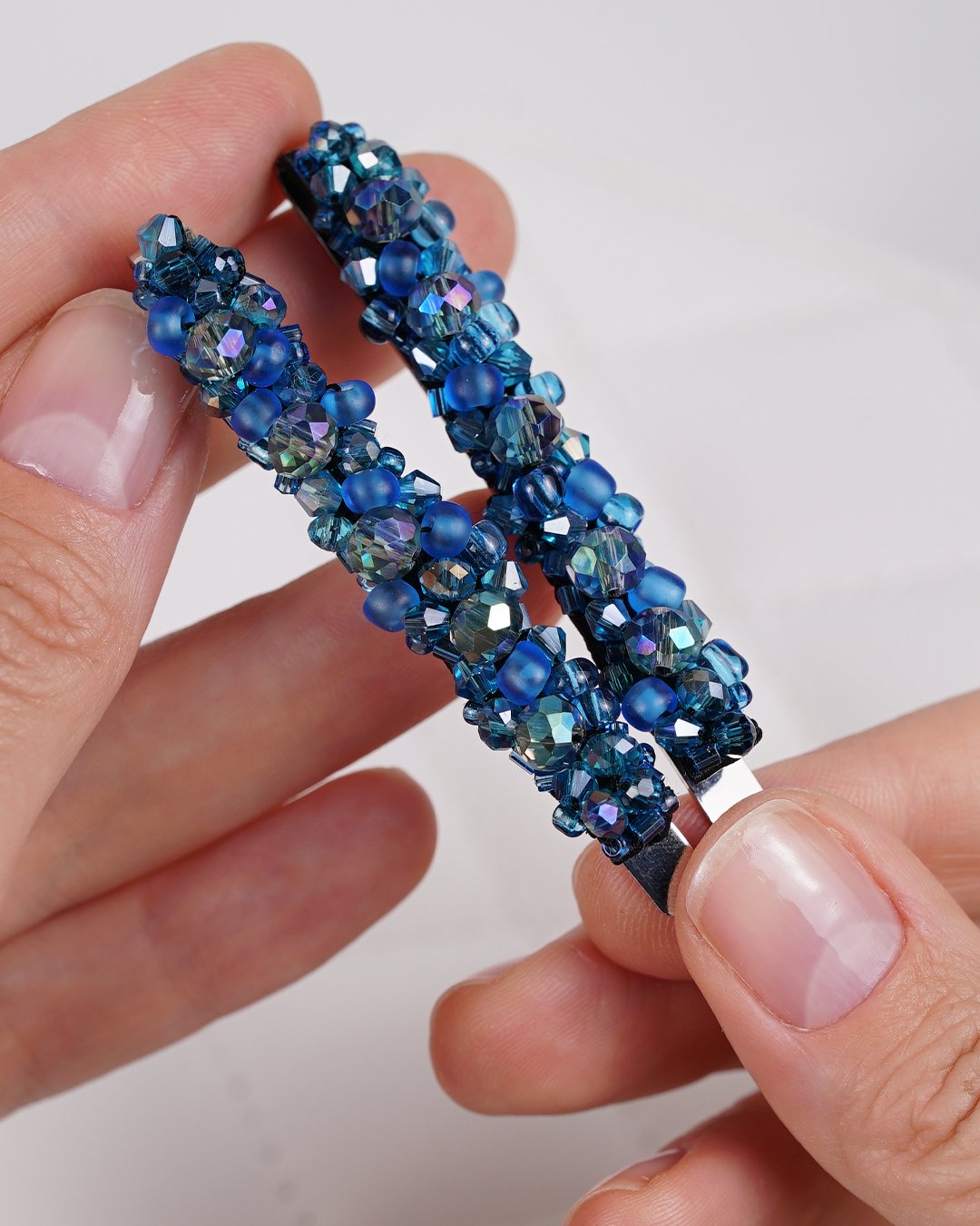Aqua Blue Beaded Hair Clips - Image 13