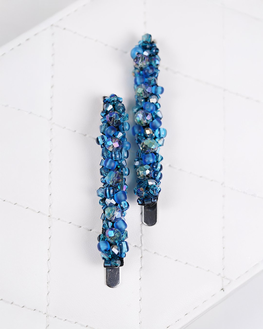 Aqua Blue Beaded Hair Clips - Image 3