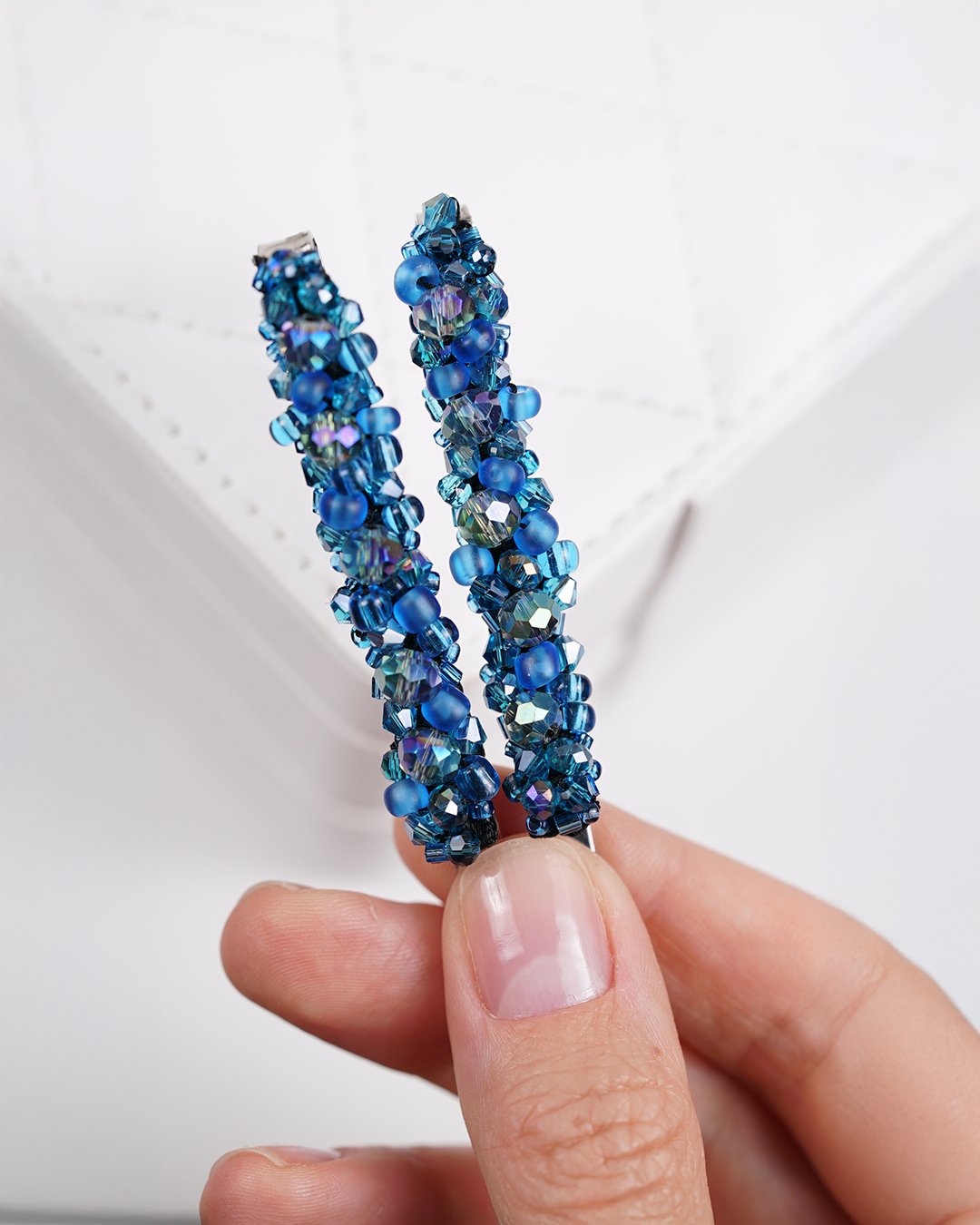 Aqua Blue Beaded Hair Clips - Image 2