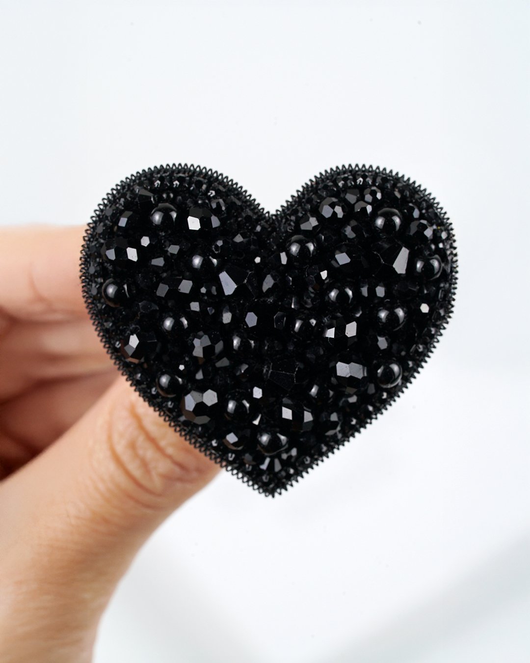 Heart Beaded Brooch - Black - Image 3