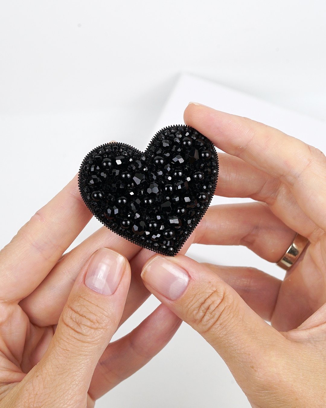 Heart Beaded Brooch - Black - Image 6