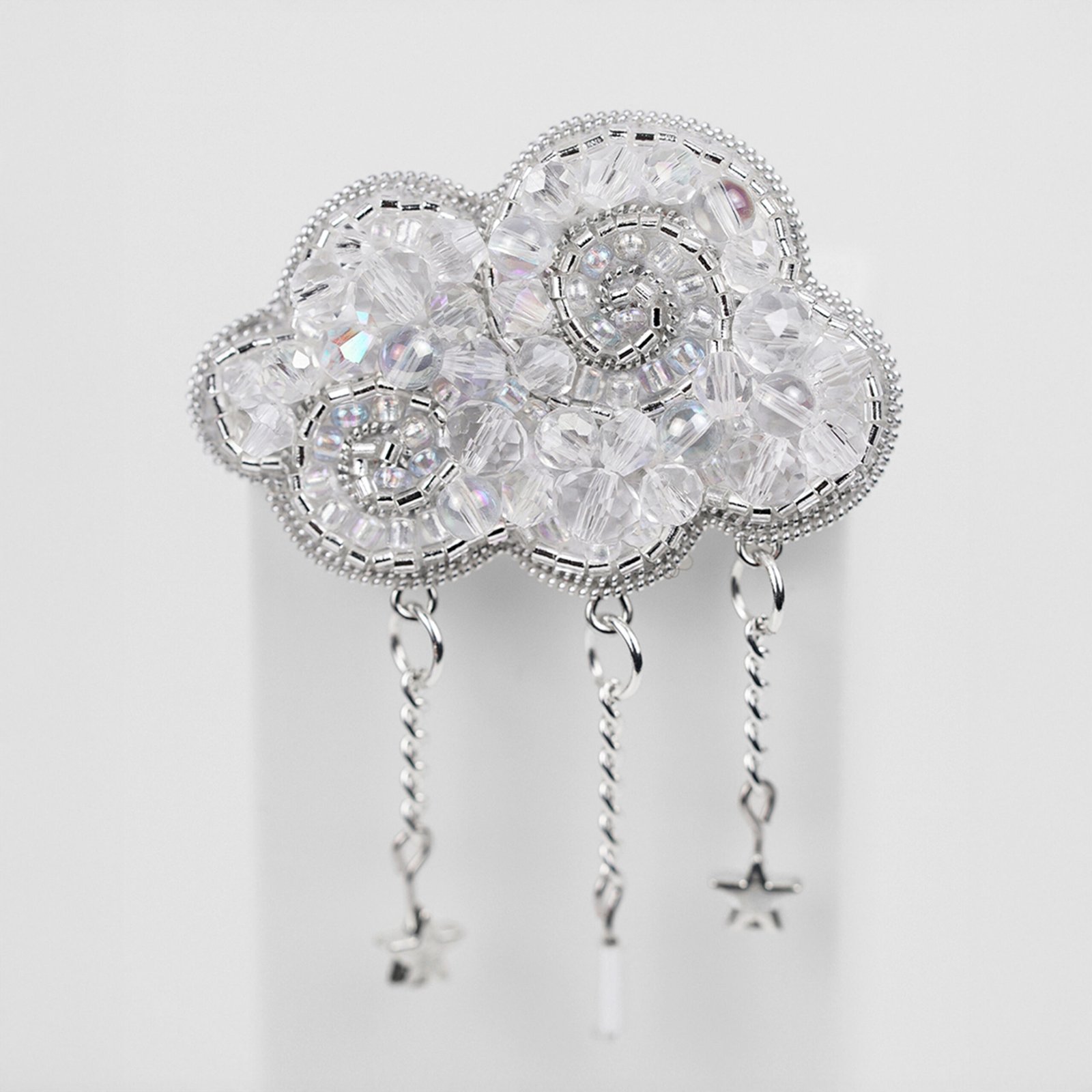 Silver Cloud Beaded Brooch