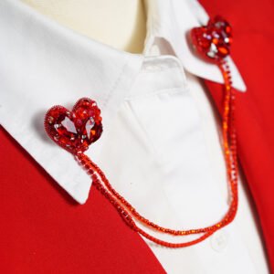 Two Hearts Connected - red collar brooch
