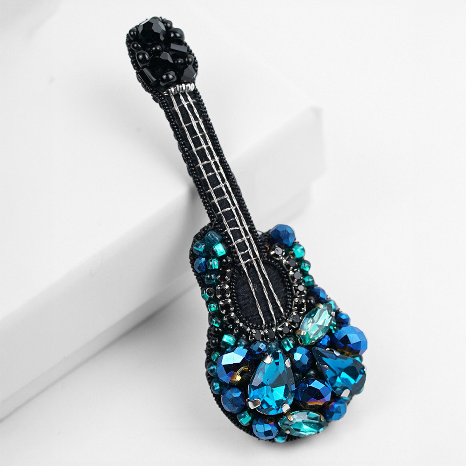 Blue Guitar Beaded Brooch