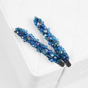 Aqua Blue Beaded Hair Clips