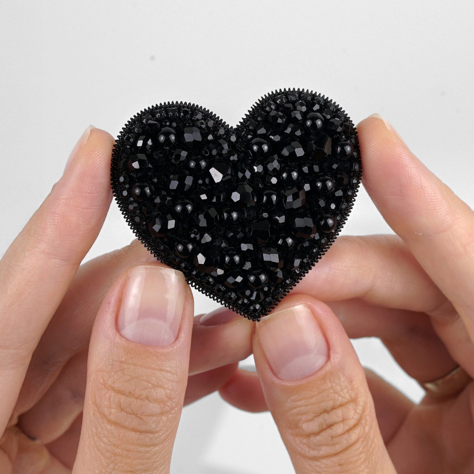 Heart Beaded Brooch - Black