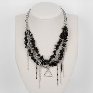 Rebel Chain Necklace - Black Stone & Silver