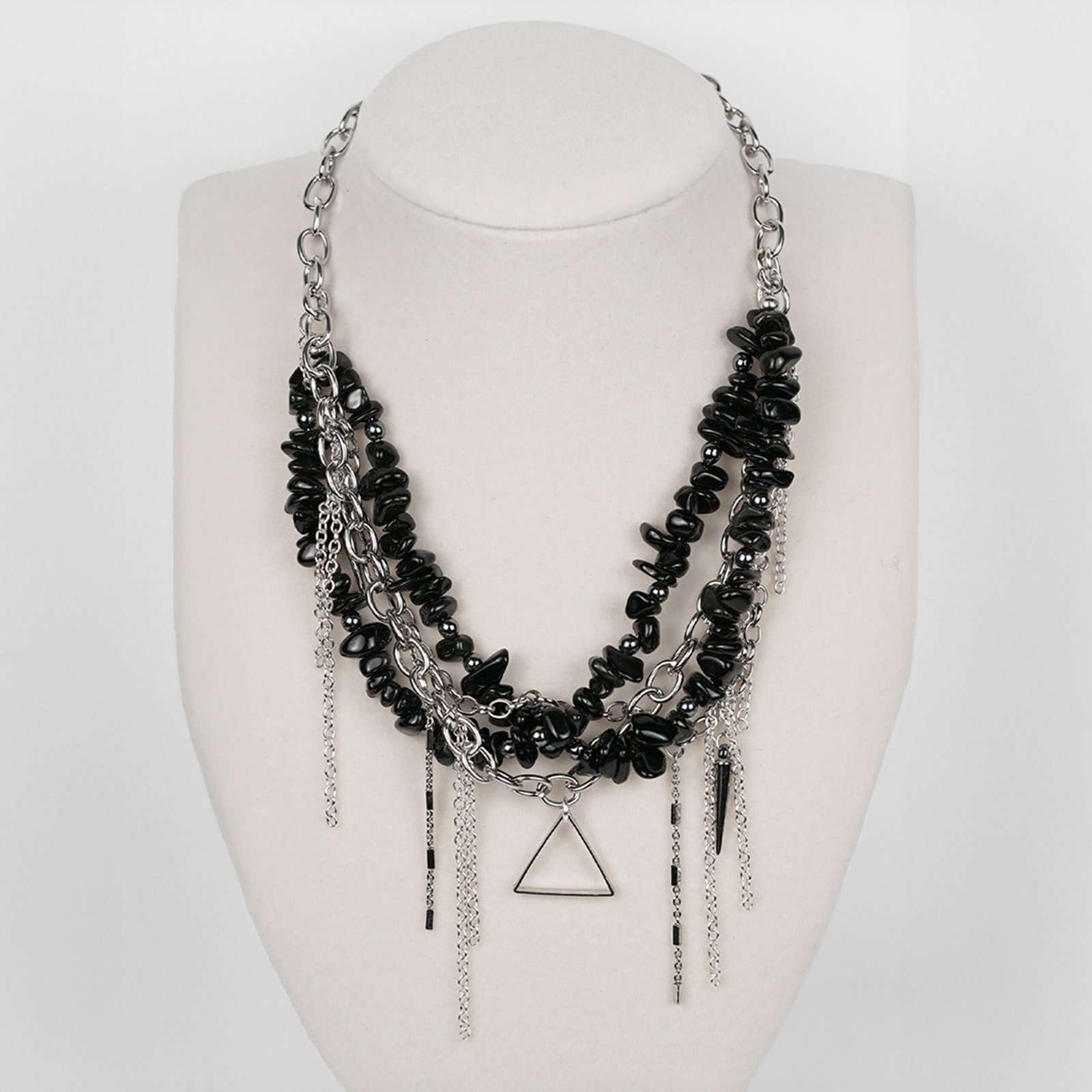 Rebel Chain Necklace - Black Stone & Silver
