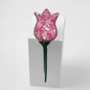 Pink Tulip Beaded Brooch