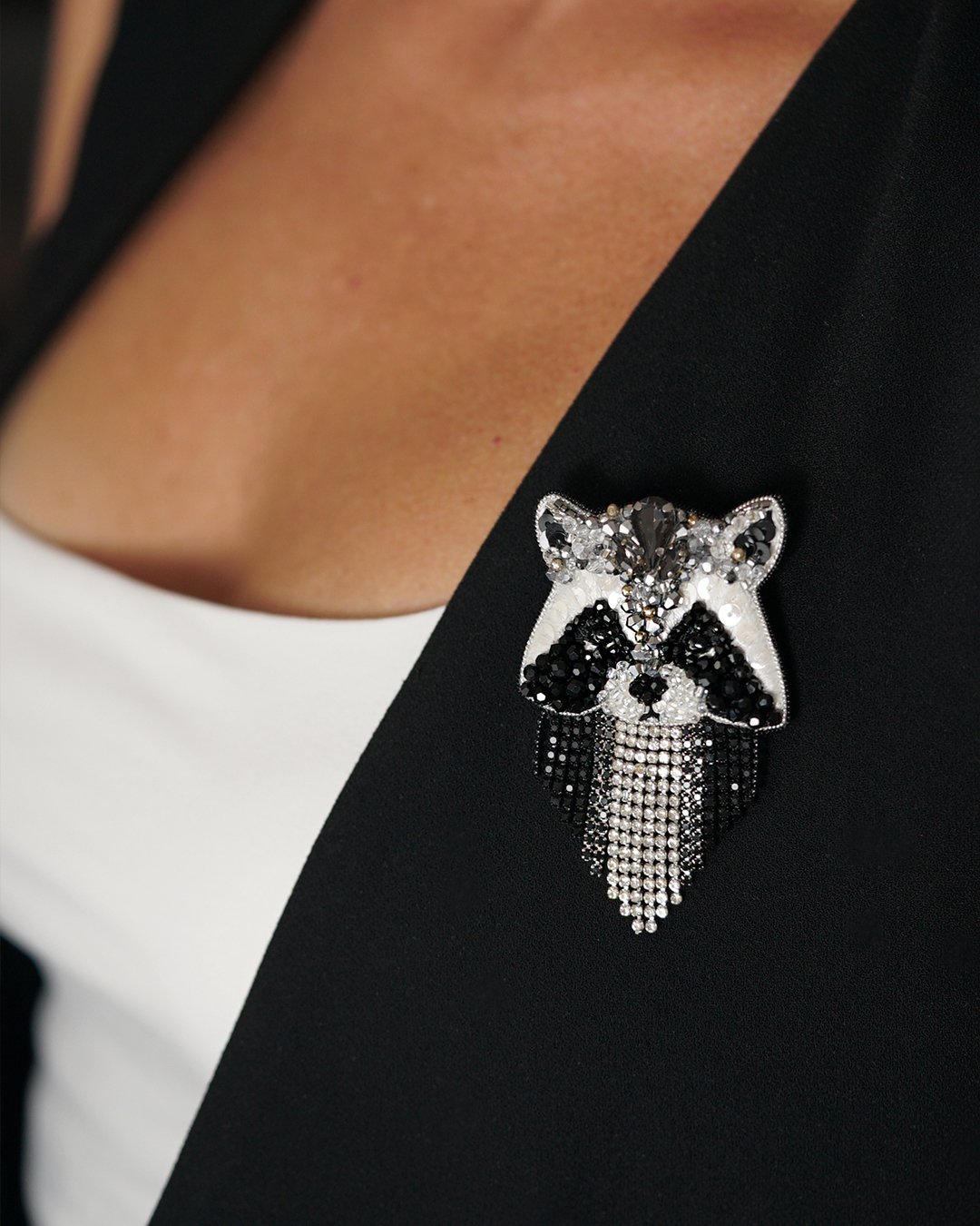 Raccoon Beaded Brooch - Image 3