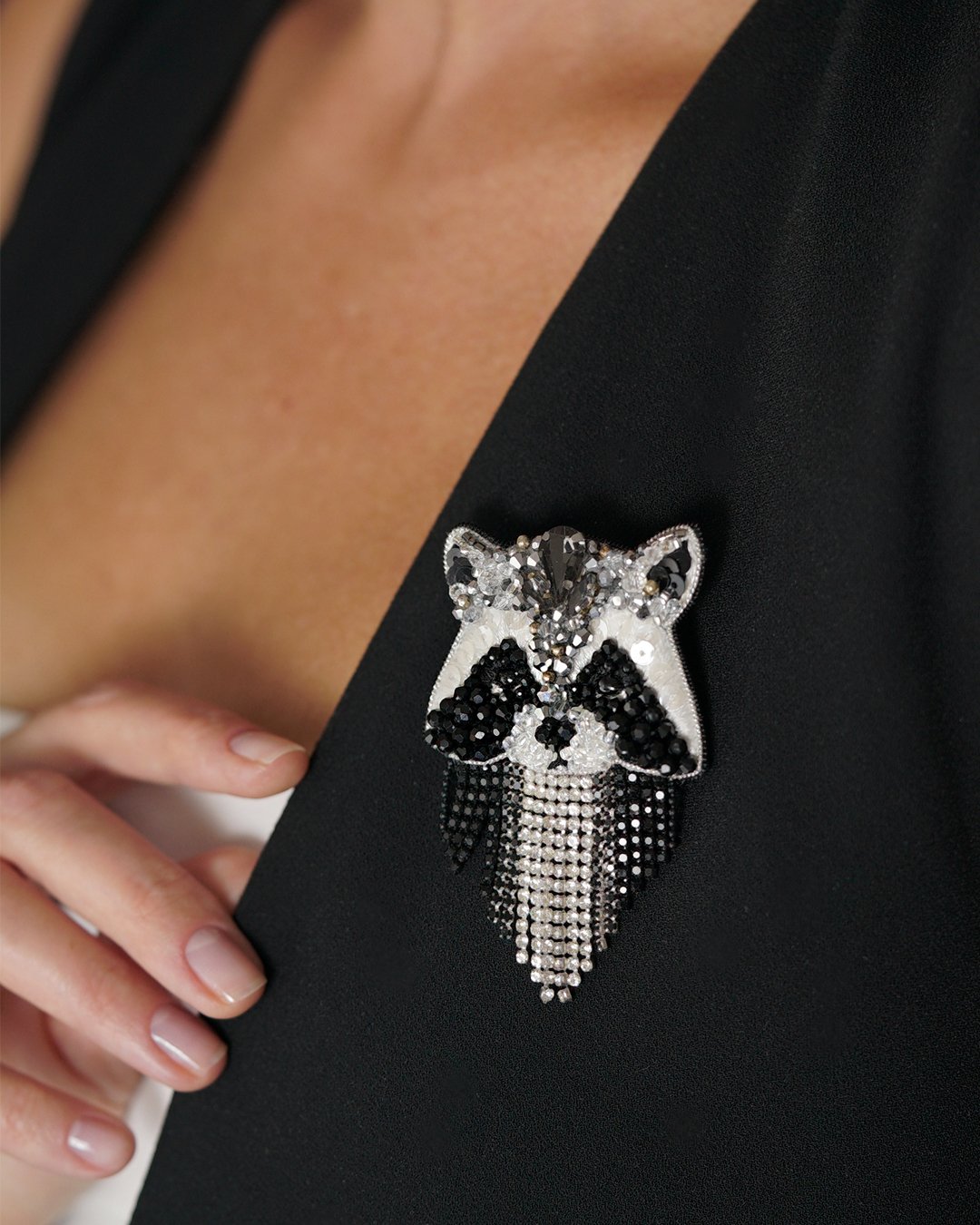 Raccoon Beaded Brooch - Image 2