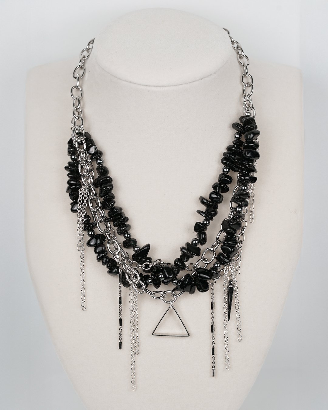 Rebel Chain Necklace - Black Stone & Silver - Image 2