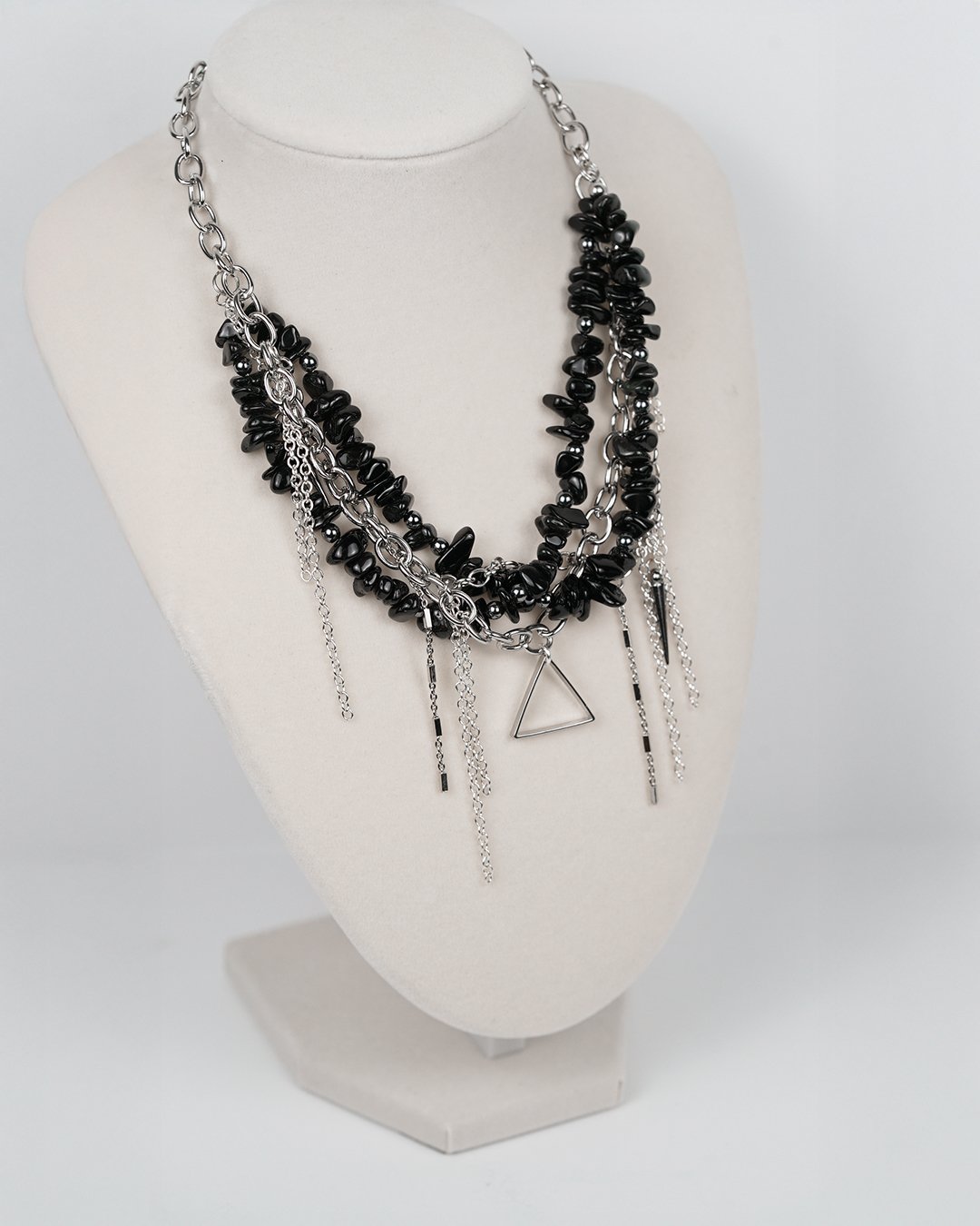 Rebel Chain Necklace - Black Stone & Silver - Image 12