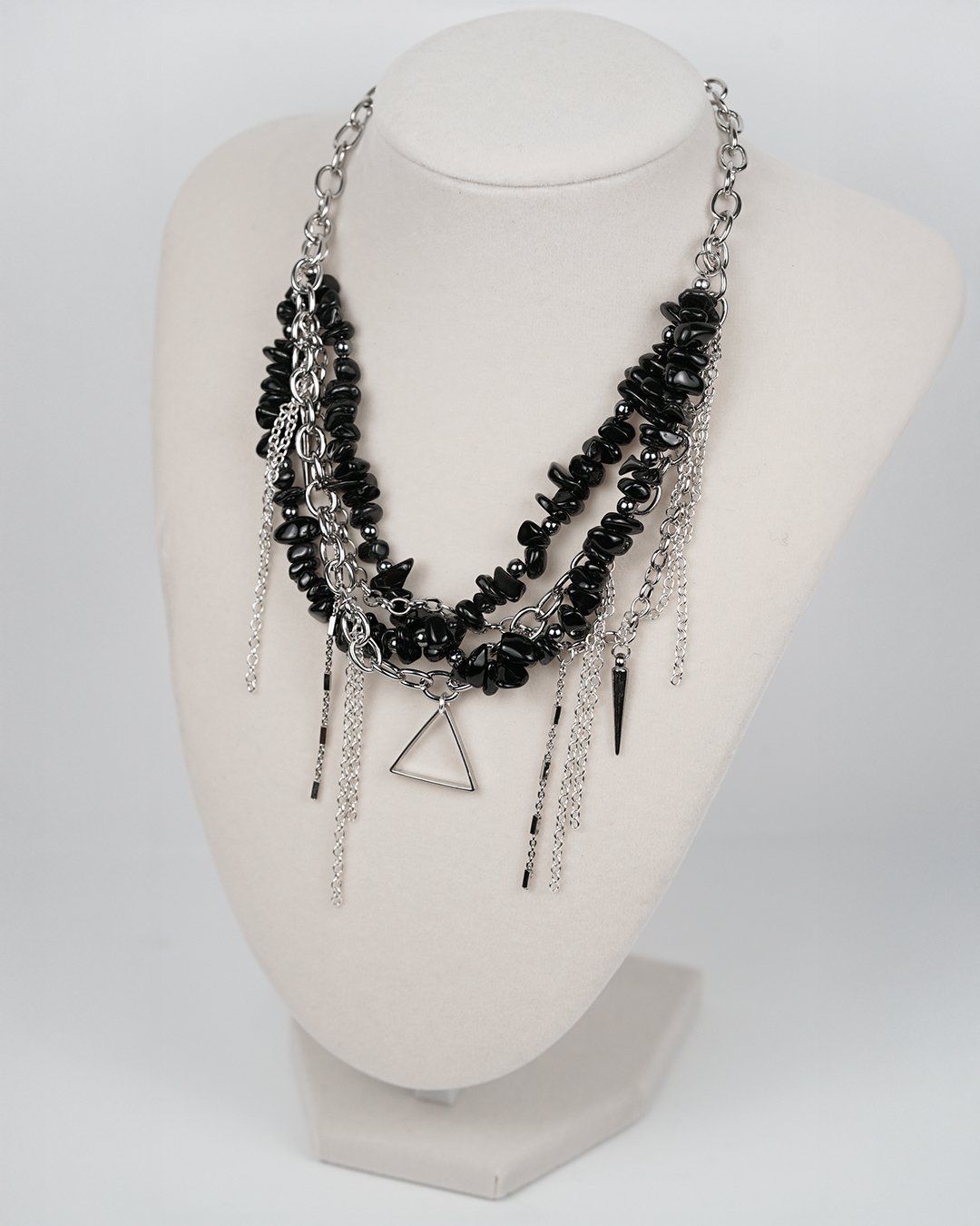 Rebel Chain Necklace - Black Stone & Silver - Image 11
