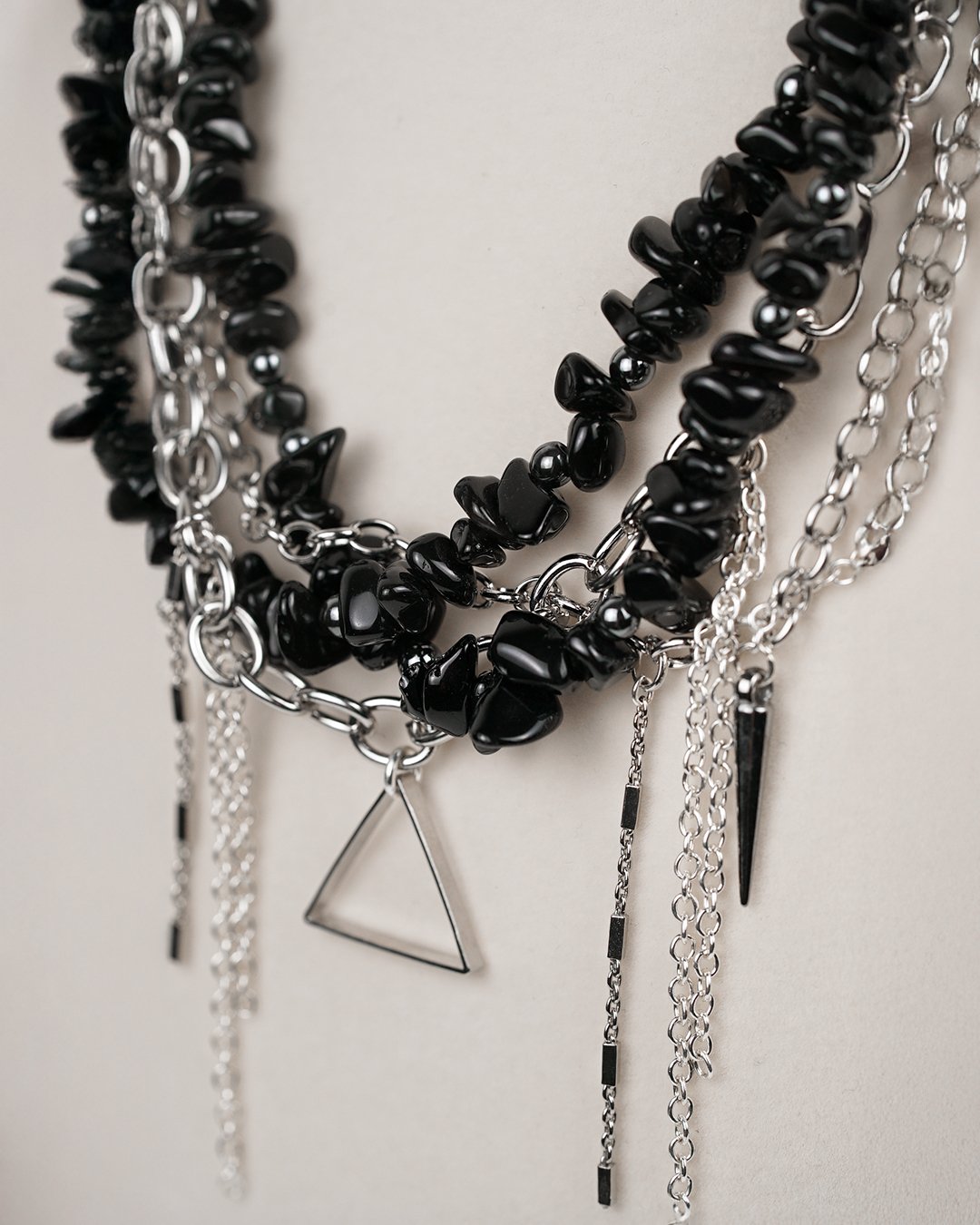 Rebel Chain Necklace - Black Stone & Silver - Image 10