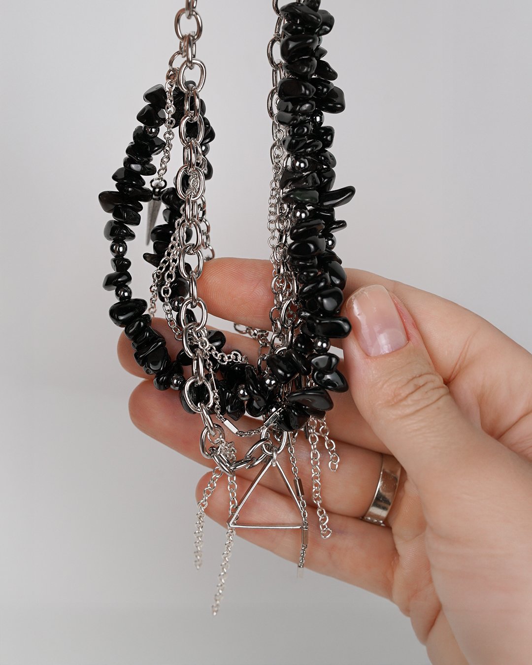 Rebel Chain Necklace - Black Stone & Silver - Image 9