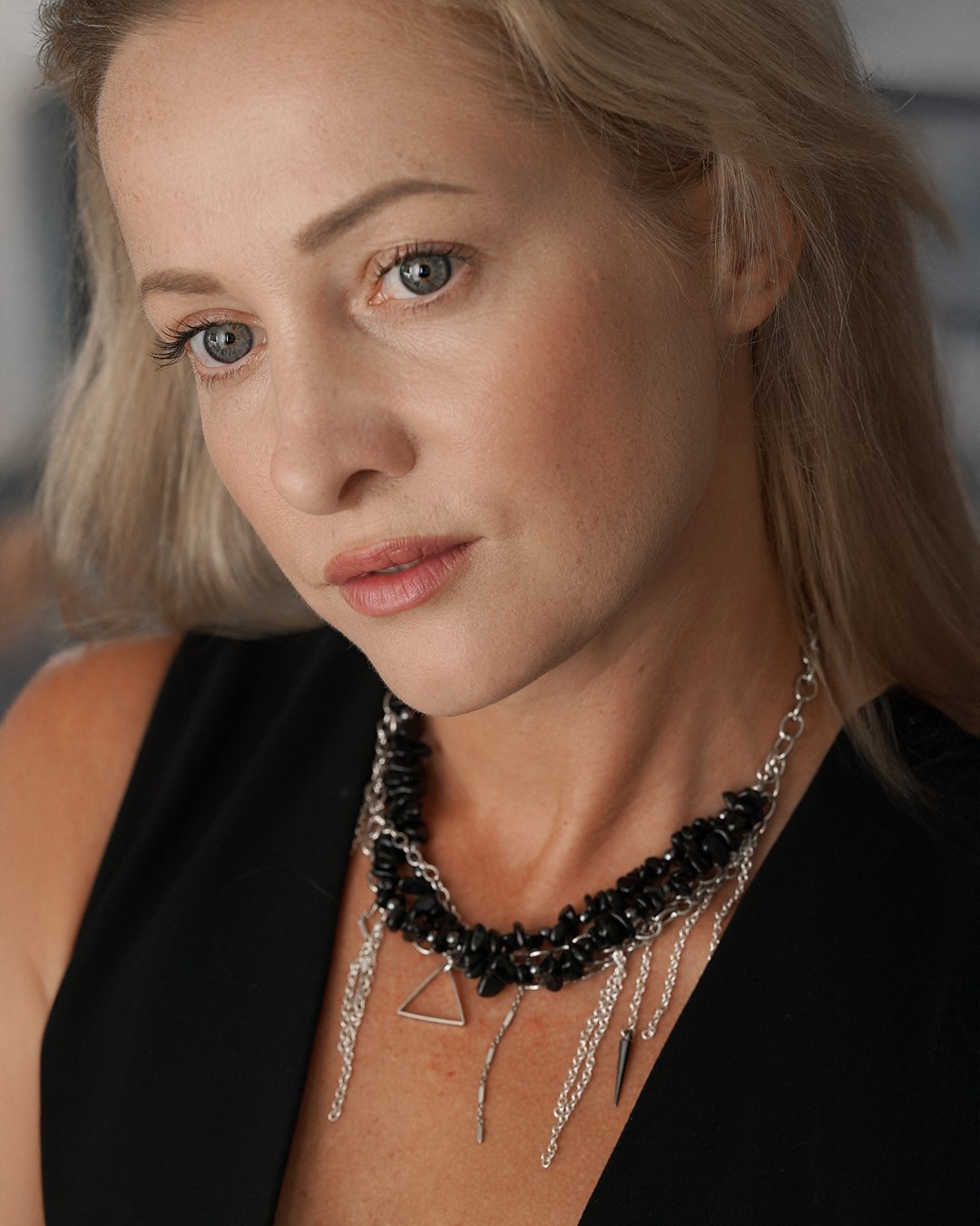 Rebel Chain Necklace - Black Stone & Silver - Image 6