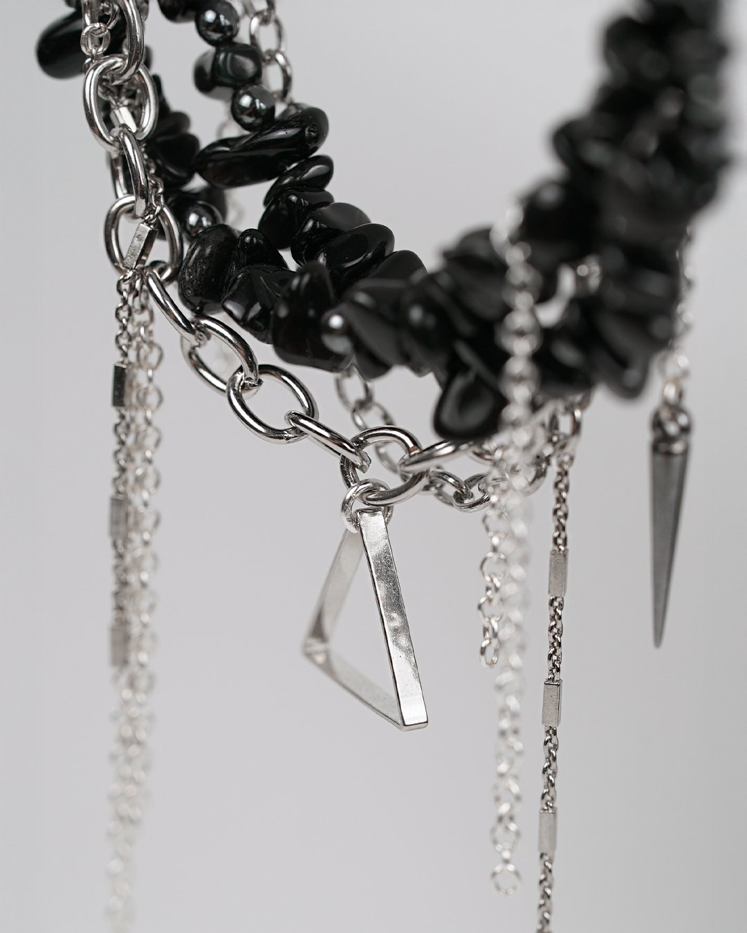 Rebel Chain Necklace - Black Stone & Silver - Image 5