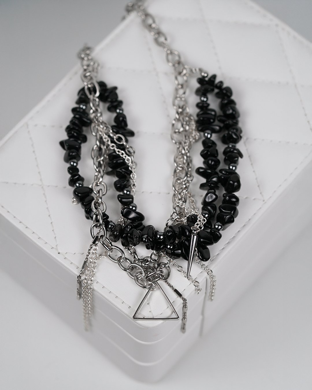 Rebel Chain Necklace - Black Stone & Silver - Image 4