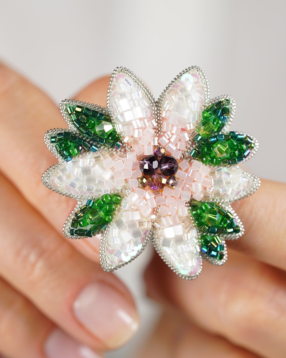 Spring Flower Beaded Brooch - Image 7