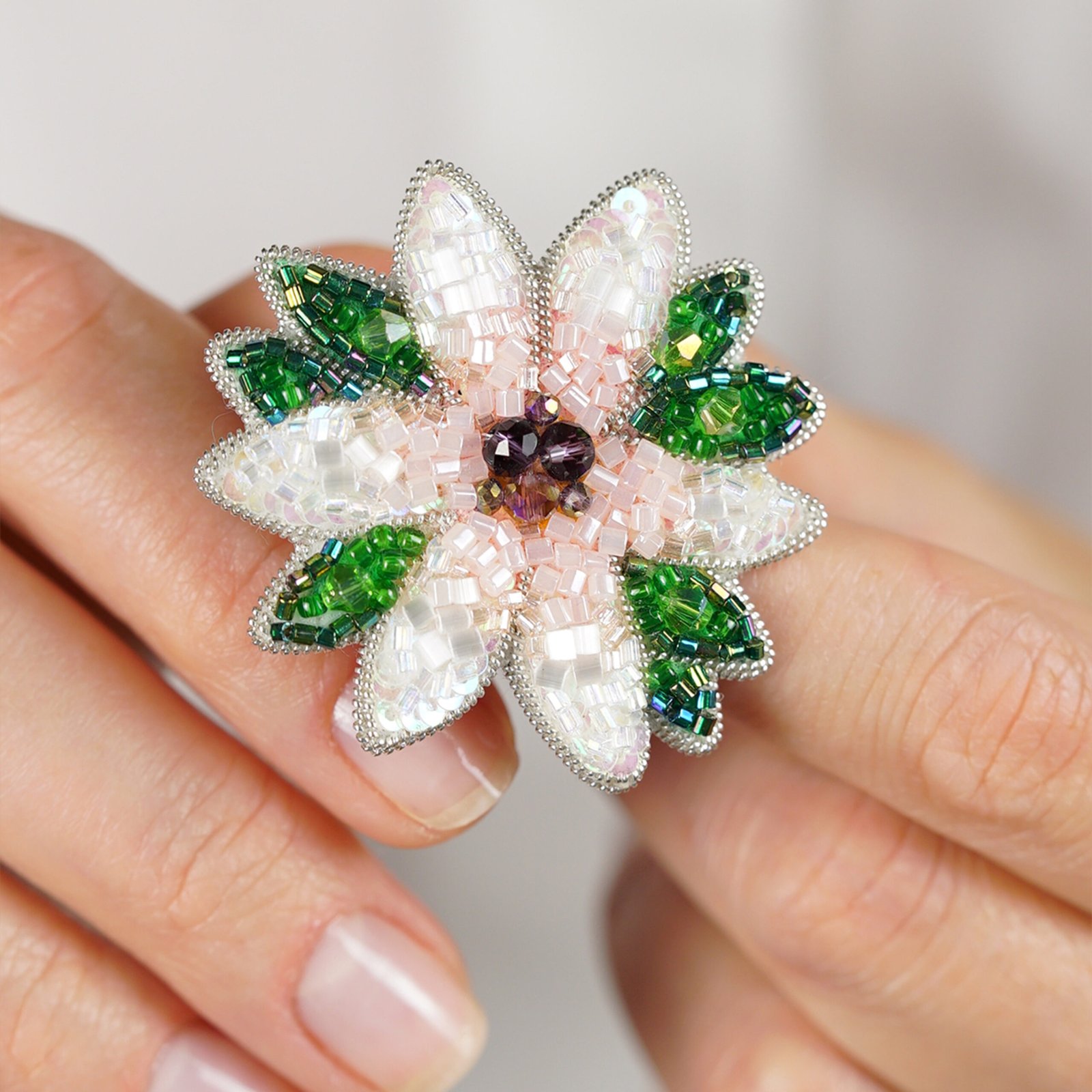 Spring Flower Beaded Brooch