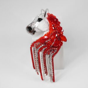Horse Beaded Brooch - Red