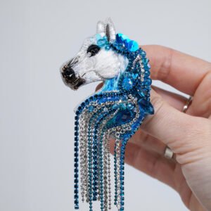 Teal Blue Horse Brooch