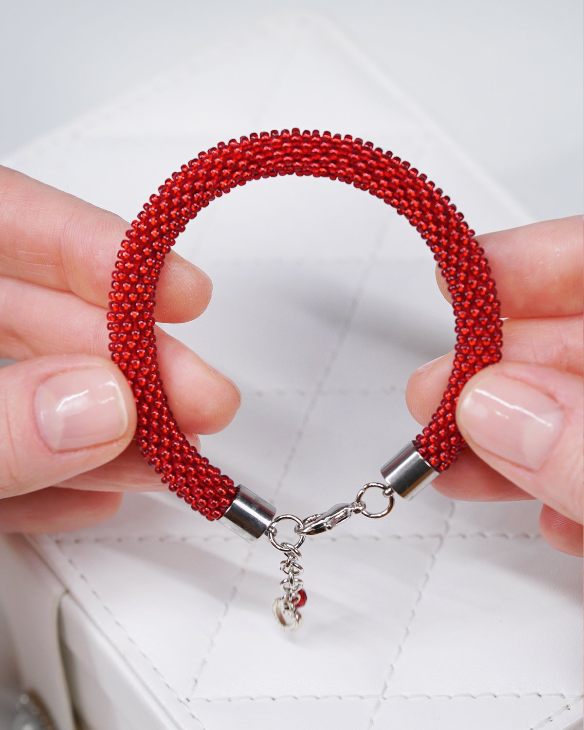 Red Crocheted Bracelet - Image 7